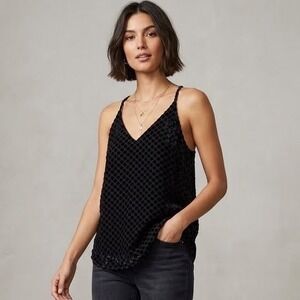 LOFT Womens Black Velvet Burnout Polka Dot V-Neck Camisole Tank Top Size M New